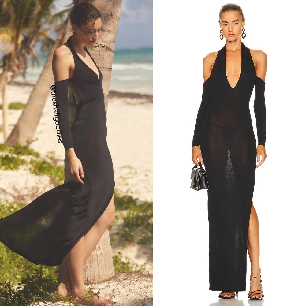 AYA MUSE Kiawe Dress Black Sheer Knit Maxi Slim Fit